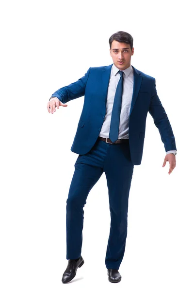 Empresário em pose engraçada isolado no branco — Fotografia de Stock