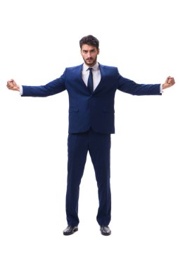 Genç işadamı beyaz arka planda izole edilmiş. 