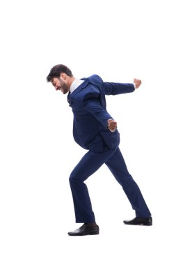 Genç işadamı beyaz arka planda izole edilmiş. 