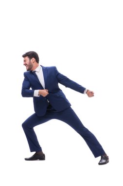Genç işadamı beyaz arka planda izole edilmiş. 