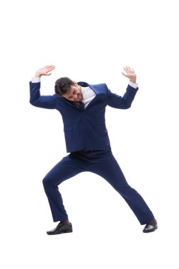 Genç işadamı beyaz arka planda izole edilmiş. 