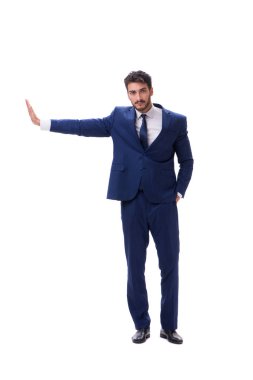 Genç işadamı beyaz arka planda izole edilmiş. 