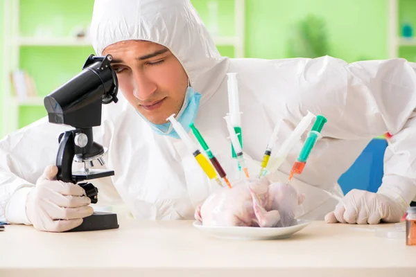 Laborassistentin testet GVO-Hühner — Stockfoto