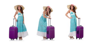 Beyaz bavullu kadın gezgin.