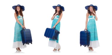 Beyaz bavullu kadın gezgin.