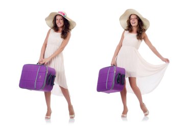 Beyaz bavullu kadın gezgin.