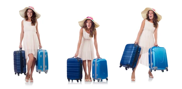 Reisende mit Koffer isoliert auf weißem Grund — Stockfoto