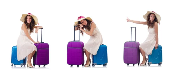 Mulher indo para férias de verão isolado em branco — Fotografia de Stock