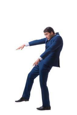 Beyaz arka plan üzerinde izole genç kukla işadamı