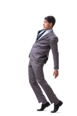 Beyaz arka plan üzerinde izole genç kukla işadamı