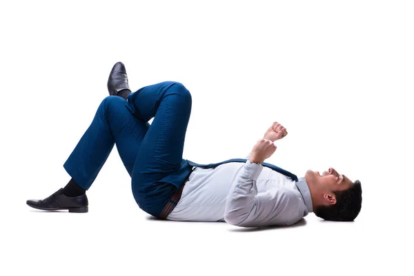 Geschäftsmann liegt isoliert auf dem Boden — Stockfoto