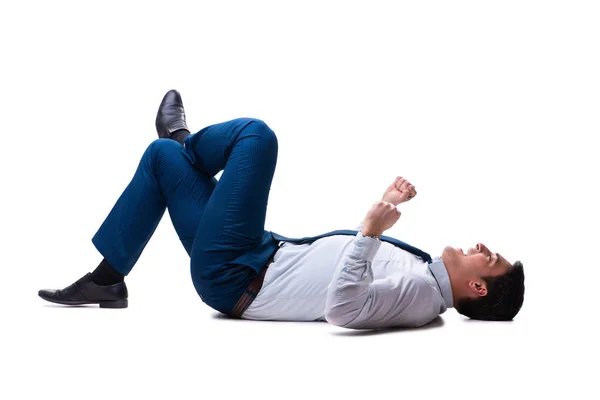 Businessman lying on the floor isolated on white — Stock Photo, Image