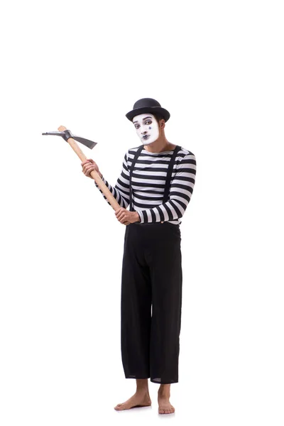 Mime with axe isolated on white background — Stock Photo, Image