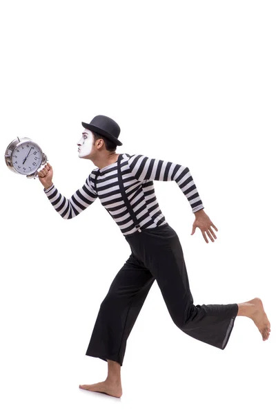 Mime no conceito de gerenciamento de tempo isolado em fundo branco — Fotografia de Stock