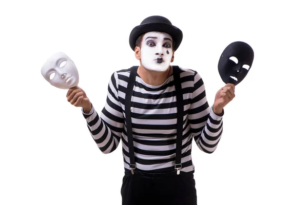 Pantomime mit Masken auf weißem Hintergrund — Stockfoto
