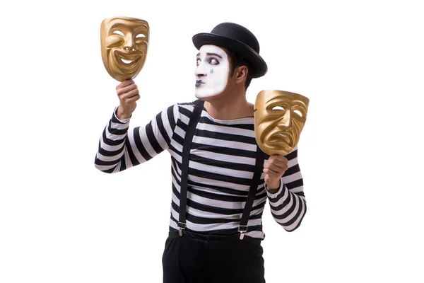 Mime with masks isolated on white background — Stock Photo, Image