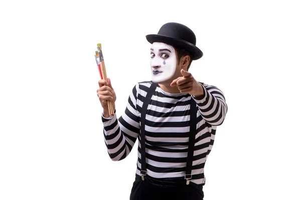 MIME holding borstels geïsoleerd op witte achtergrond — Stockfoto