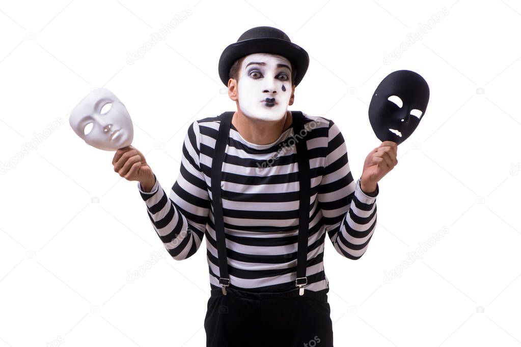 Mime with masks isolated on white background
