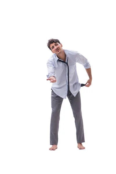 Empresário descalço isolado em fundo branco — Fotografia de Stock