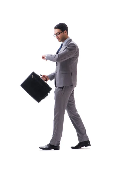 Бизнесмен с портфелем изолированы на белом — стоковое фото