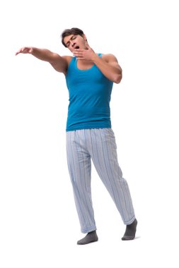 Uyanan adam, beyaz alarmlı saat ile izole