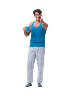 Uyanan adam, beyaz alarmlı saat ile izole