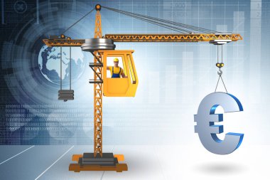 Euro para birimi iş kavramı içinde kaldırma İnşaat Vinç