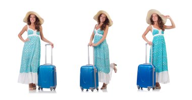 Beyaz bavullu kadın gezgin.