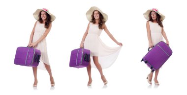 Beyaz bavullu kadın gezgin.