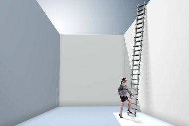 İş kadını sorunlardan kaçmak için merdivene tırmanıyor.