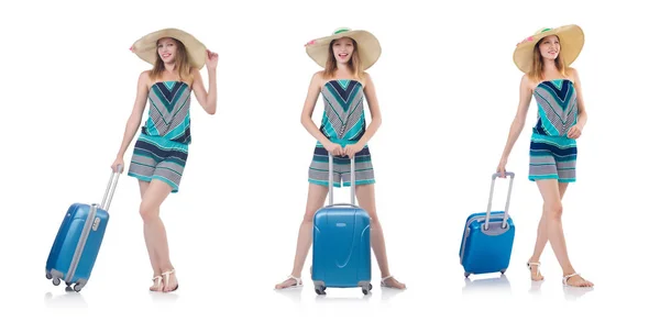 Mujer con maletas preparándose para las vacaciones de verano — Foto de Stock
