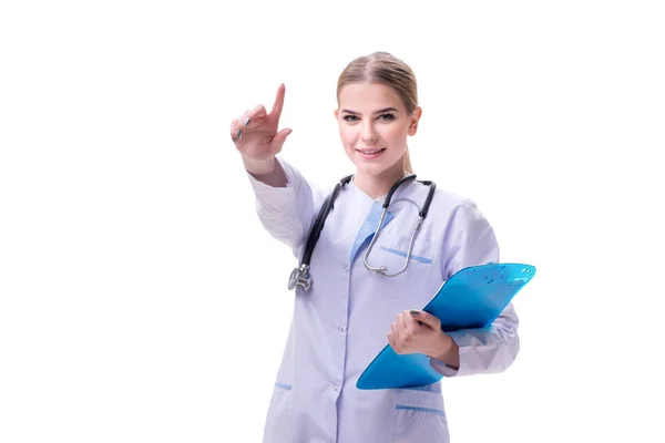 Jovem médico isolado no fundo branco — Fotografia de Stock