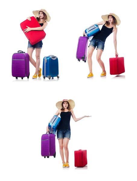 Woman with suitacases preparing for summer vacation — Stock Photo, Image