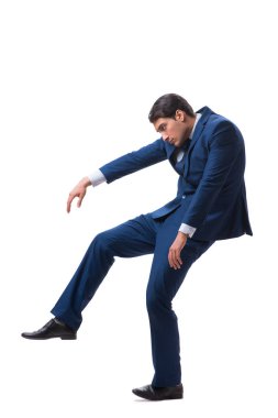 Beyaz arka plan üzerinde izole genç kukla işadamı