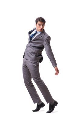 Beyaz arka plan üzerinde izole genç kukla işadamı