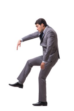 Beyaz arka plan üzerinde izole genç kukla işadamı