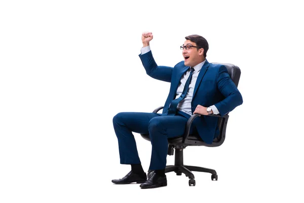Biznesmen siedzi na krześle, na białym tle — Zdjęcie stockowe