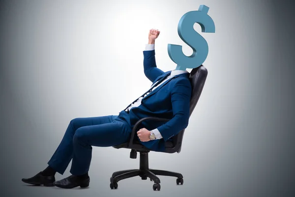 Empresário com sinal de dólar em vez de cabeça — Fotografia de Stock