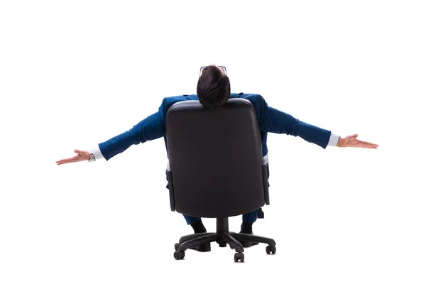 Affärsman som sitter på stol isolerad på vit — Stockfoto