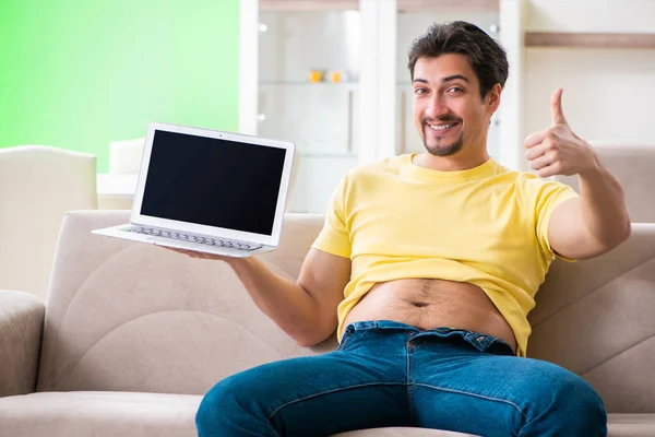 Man suffering from extra kilos in dieting concept — Stock Photo, Image