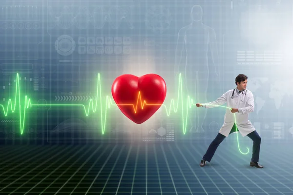Kardiolog i telemedicin koncept med hjärtslag — Stockfoto