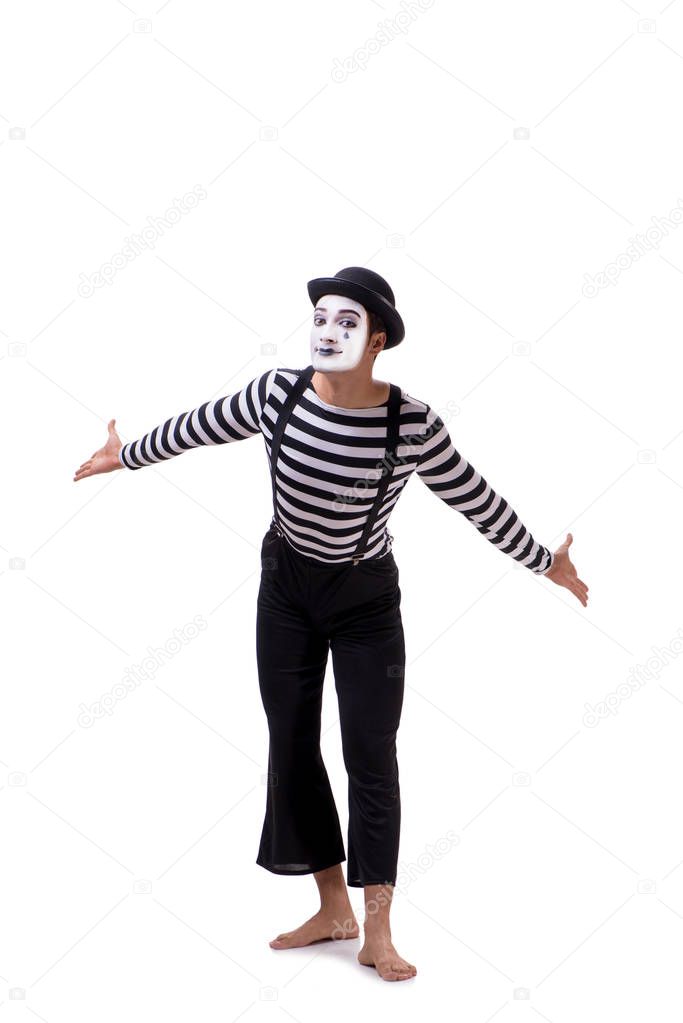 Young mime isolated on white background