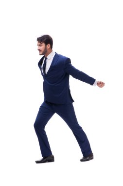 Genç işadamı beyaz arka planda izole edilmiş. 