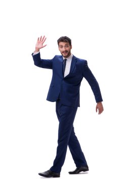 Genç işadamı beyaz arka planda izole edilmiş. 