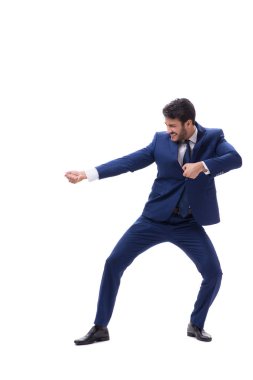 Genç işadamı beyaz arka planda izole edilmiş. 