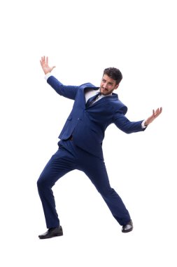 Genç işadamı beyaz arka planda izole edilmiş. 