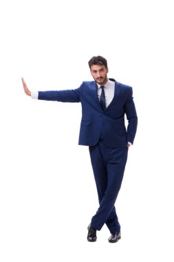 Genç işadamı beyaz arka planda izole edilmiş. 