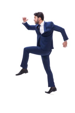 Genç işadamı beyaz arka planda izole edilmiş. 