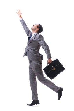 Evrak çantalı iş adamı beyaza izole edilmiş. 