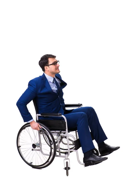 白い背景で隔離の車椅子で実業家 — ストック写真
